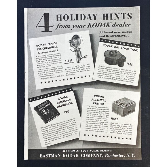 Eastman Kodak Co. "4 Holiday Hints from your Kodak Dealer" Vintage Print Ad 1941 - Picture 3 of 3